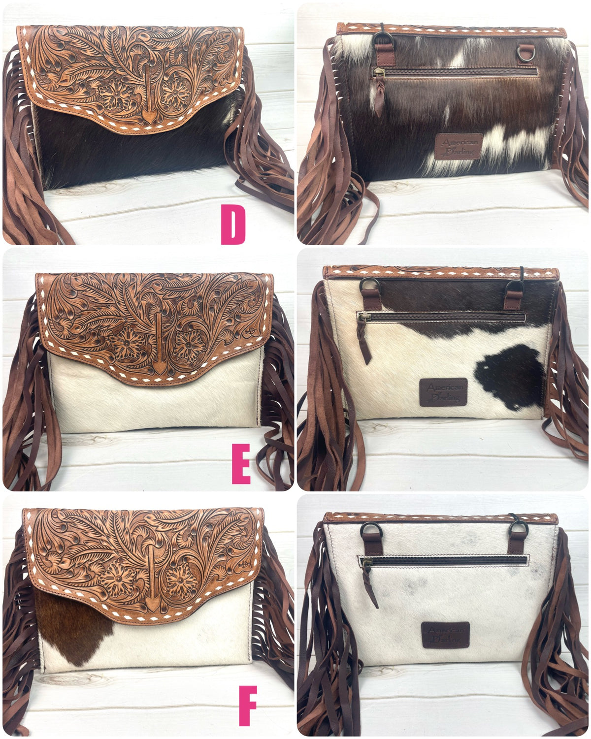 Arrow Leather Tooled and Cowhide Crossbody Bag