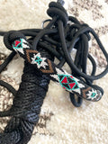 Teal Gold Red Aztec Pattern Beaded Knot Halter