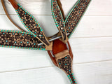 SALE! Leather Daisy Tooled Tack Set with Turquoise