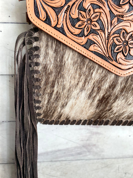 Envelope Whipstitch Tooled Cowhide Western Handbag