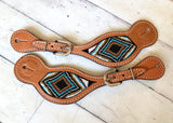 Teal, Bronze and Black Diamond Beaded Spur Straps