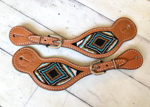 Teal, Bronze and Black Diamond Beaded Spur Straps