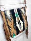 Campo Tan & Mint Turquoise Wool Woven Crossbody Handbag