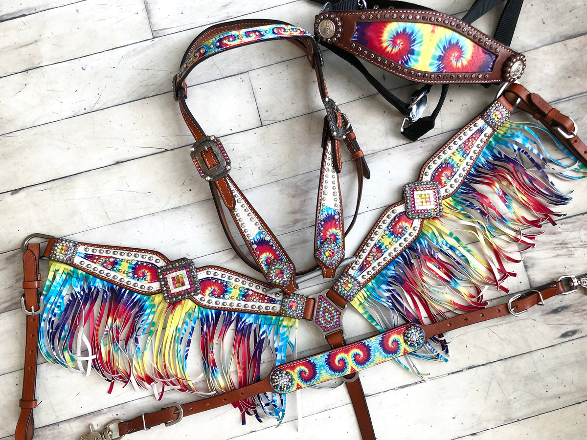 CLEARANCE! White Tie Dye Rainbow Fringe Set