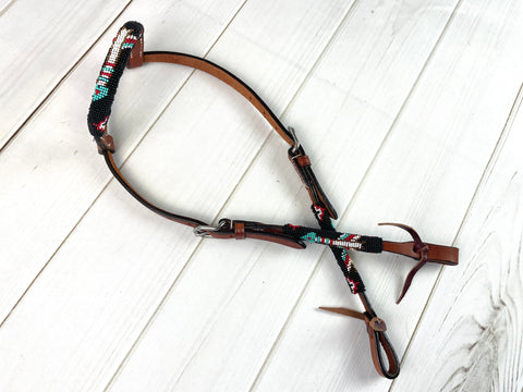 Red Turquoise Arrow Beaded One Ear Leather Headstall