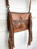 Firebird Tooled Leather Fringe Bag
