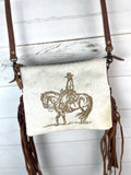Cowgirl Branded Hide Medium Size Leather Fringe Handbag