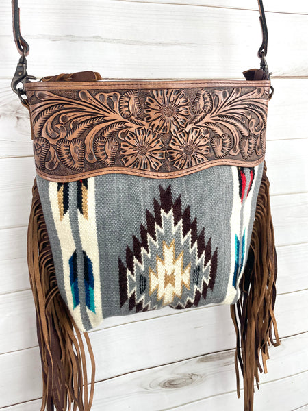 Grey Black Diamond Arrow Wool Handbag