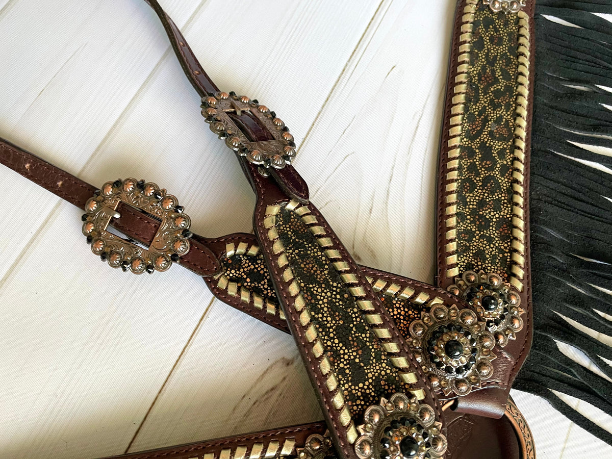 Shimmer Leopard Black Fringe Tack Set