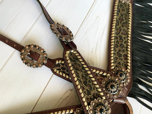 Shimmer Leopard Black Fringe Tack Set