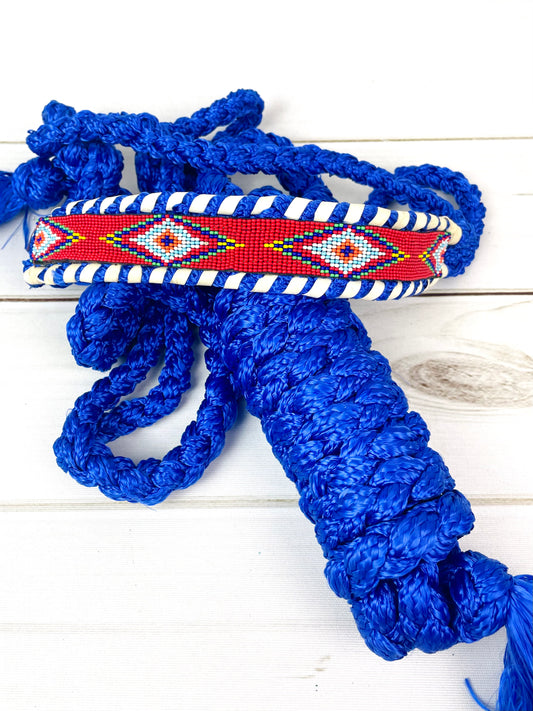 Royal Blue, Red White Beaded Nylon Muletape Halter
