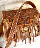 Scottsdale Tooled Tan Leather Fringe on Hide Satchel Bag