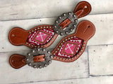 Pink Cross Beaded Inset Spur Straps