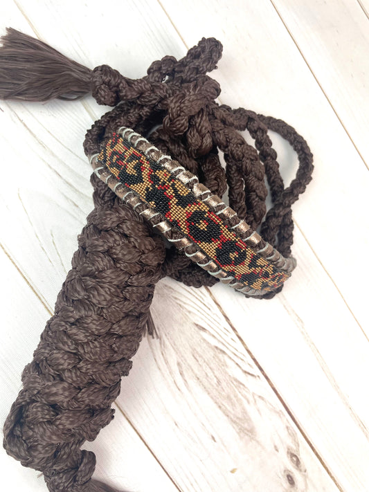 Leopard Beaded Design with Leaf Whipstitch on Nylon Muletape
