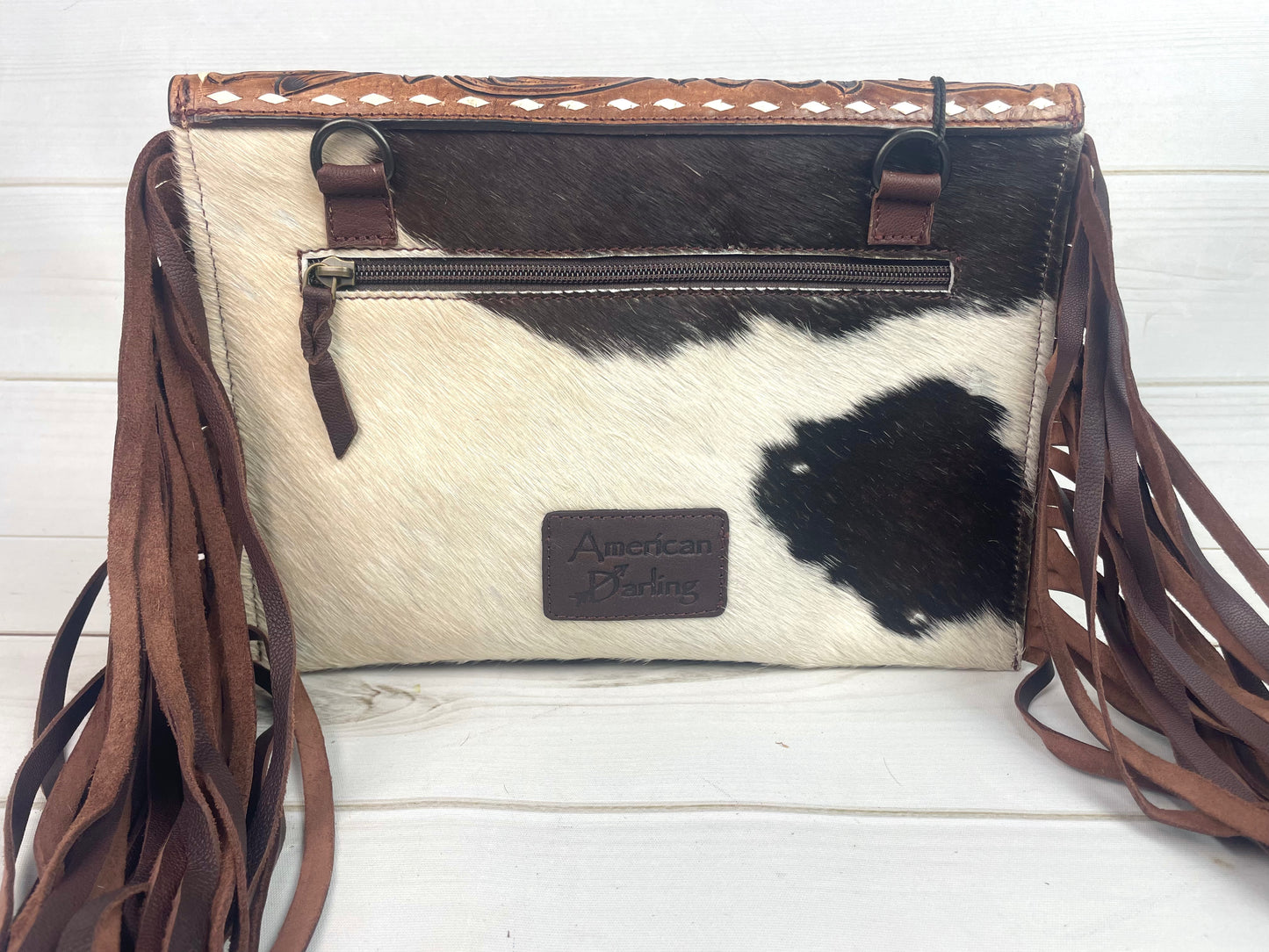 Arrow Leather Tooled and Cowhide Crossbody Bag