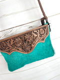 Turquoise Hide Leather Tooled Bag