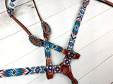 Blue Red White Aztec Pattern Beaded Tack Set