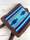 CLEARANCE! Blue & Red Aztec Wool Pattern Leather Backpack
