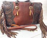 All Leather Tooled, Gold Studded Arm Handle Handbag