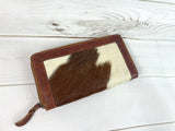 Brown Hide Leather Zipper Wallet