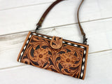 Two Tone Leather Tooled Buckstitch Flap Wallet