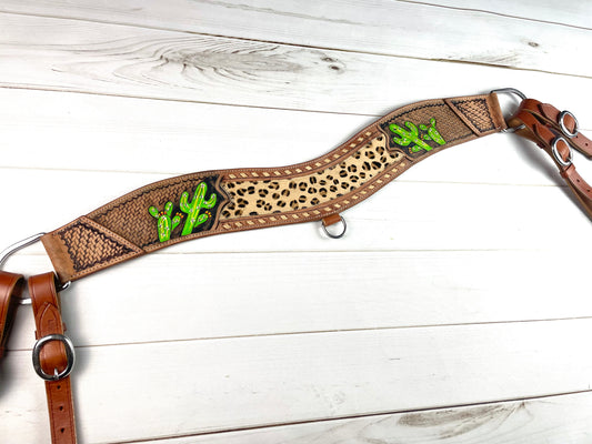 Cheetah Cactus Leather Tripping Collar