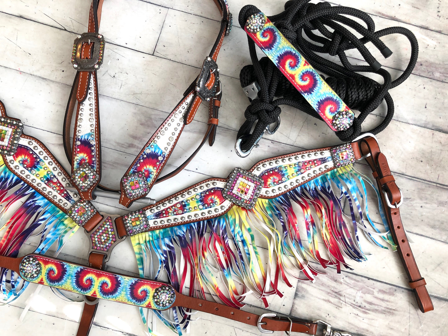 CLEARANCE! White Tie Dye Rainbow Fringe Set
