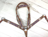 Pink Leopard Beaded & Tooled Leather Tack Set