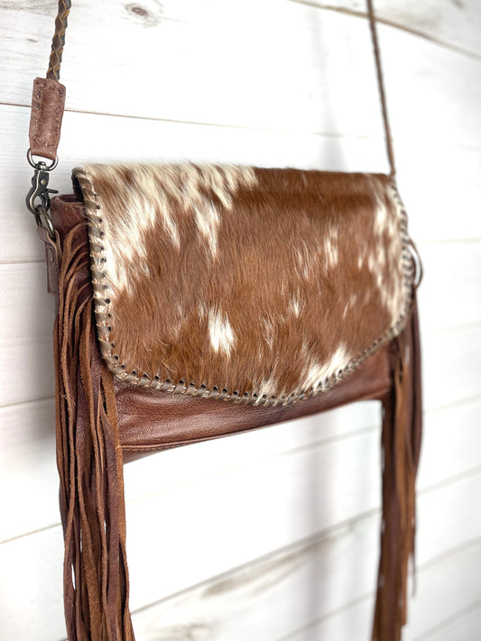 Whipstitched Hide Envelope Braided Crossbody Bag