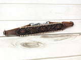 Dark Tooled Leather Wither Strap with Copper Spots