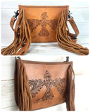 Firebird Tooled Leather Fringe Bag