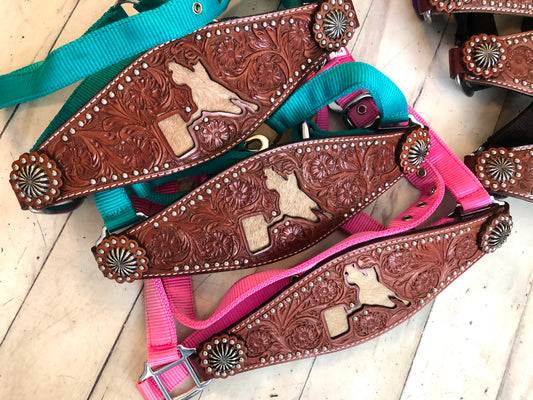 Barrel Racer Leather and Cowhide Bronc Halter