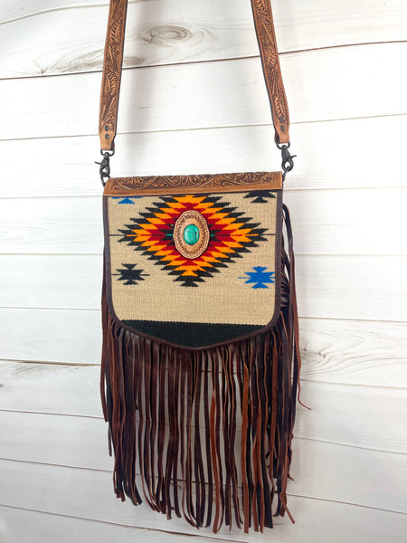 CLEARANCE! Sunset Diamond Wool Pattern Flap on Leather Crossbody Bag