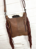 Sale! Brown & White Hide Tan Buckstitch Tooled Leather Crossbody Bag