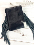 Black and White Hide Carryall Leather Fringe Bag