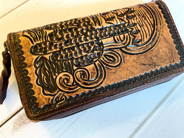 Cactus Tooled Leather Wallet