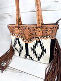 Black and Cream Wool & Leather Tote
