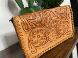 Floral Tooled Leather Carryall Wallet