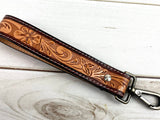 Natural Tooled Wristlet Leather Keychain