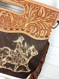 Branded Cowgirl Roper Hide & Leather Handle Fringe Bag