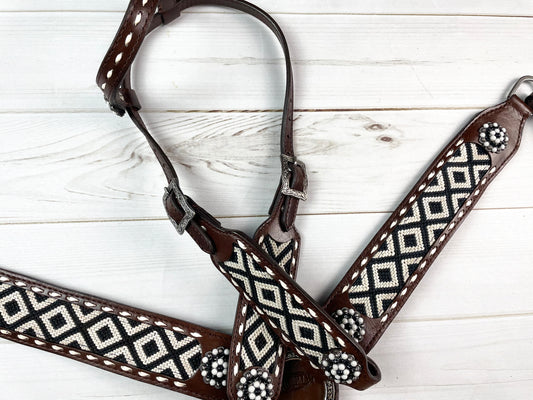 Southwest Black & White Woven Inset Leather Tack Set