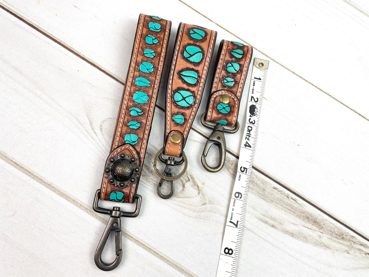 Tooled Leather Tab Key Fob