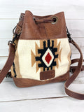 Tan Churro Convertible Leather Wool Crossbody Backpack Bucket Bag