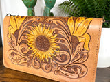 Sunflower Tooled & Painted Carryall Wallet