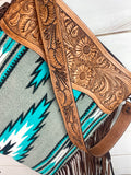 Grey and Turquoise Aztec Pattern Wool Serape Handbag