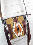 Tan and Brown Neutral Wool Leather Crossbody Bag