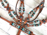 Turquoise/ Mint and Orange Beaded Overlay On Cut-Out Medium Leather Tack Set
