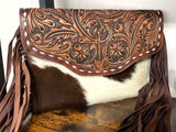 Arrow Leather Tooled and Cowhide Crossbody Bag