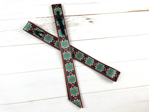 Turquoise & Brown Native Pattern Cinch Strap Set
