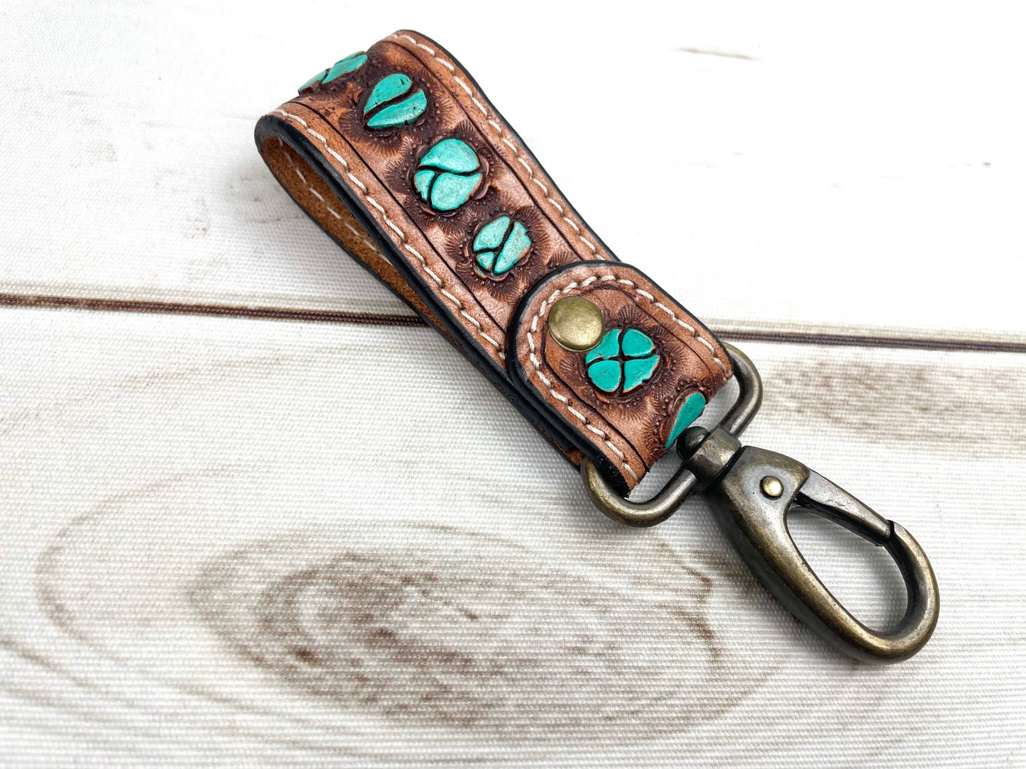 Tooled Leather Tab Key Fob